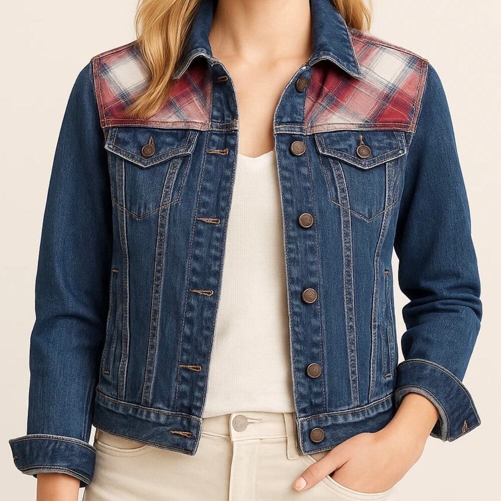 GAP x PENDLETON | Denim Jacket Cotton Coat Plaid Button Cowgirl Western | Medium